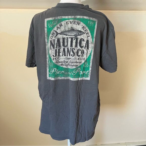 Men’s Nautica Jeans Fish Gray V Neck T Shirt size Medium - Picture 5 of 6